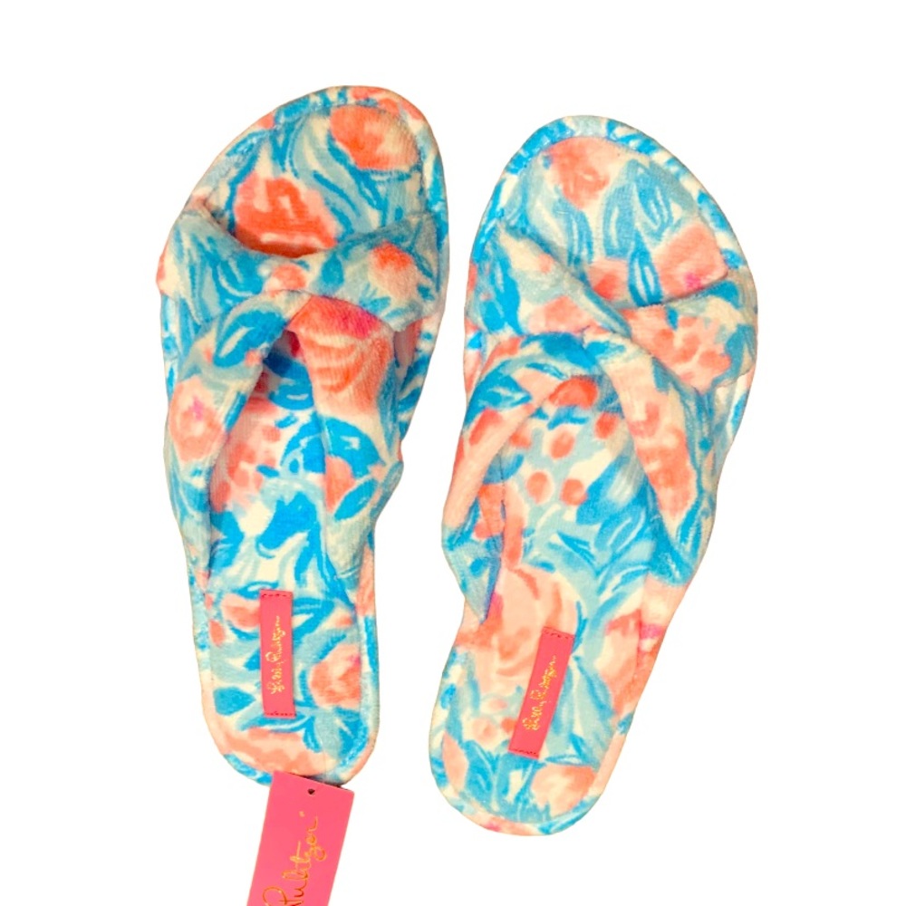 NEW NWT LILLY Pulitzer My Little Peony Nondi Blue slippers shoes size Large 9 10